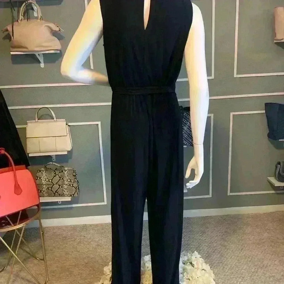 Emma &amp; Michele Ruffled Peplum Jumpsuit Sleeveless Navy Blue Sz Large.  B16 - Picture 6 of 9